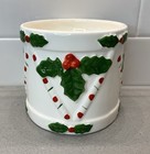 Vintage Relpo Christmas Planter Drum White Green Red Holly