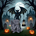 Gargoyle Statues Outdoor With Solar Lantern Gothic Garden Lamp Decor Outside