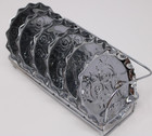  6  Chrome Metal Coasters W Caddy Scalloped Edge Baroque Style Vintage