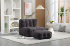 Modern Fluffy Bean Bag Chair Soft Lazy Sofa Chair W  Memory Foam  Ottoman Black