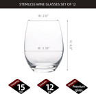 Stemless Wine Glasses Set Of 12  15 Ounce Smooth Rim Standard Wine Glass Tumbler