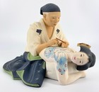 50s Hakata Urasaki Doll Tattoo Man Artist Geisha Blue Dragon Clay Doll Japan