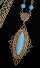 Vintage Lavalier Necklace Art Nouveau Pendant W  Antique Sky Blue Czech Glass
