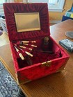 Small 19th Century Vintage Red Velvet Sewing Box