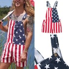 American Flag Overalls Denim Bib Shorts For Men Women Adjustable Strap Rompersau