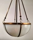 Rare Art Deco Brass Pendant Light Fixture Vintage Ceiling Lamp W  Milk Glass