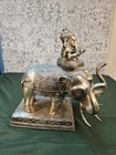 Antique Cast Bronze Nepalese Ganesha Riding Elephant With Three Trunks Up 