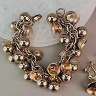 Vintage Bell Bracelet Earrings Set Screw Back Gold Tone 6 75 
