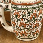 2 Mugs Vtg Hand Painted Pottery Folk Art Islamic Kutahya Turkish jerusalem iznik