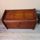 Vtg Wood Bread Box Carved Wheat Farmhouse Kitchen Countertop Storage Bin Brown