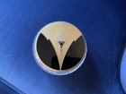Vintage Art Deco Vanity Loose Powder Jar Vintage Glass Gold Metal Lid  4   