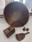 Antique 19th Century Primitive Wooden Butter Bowl W  Paddle     Large 17   