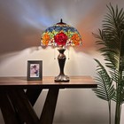 Tiffany Style Table Lamp Stained Glass Rose Flowers Led Bulb Included 16 w 24 h