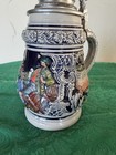 Vtg Thewalt    West German Pewter Lidded Ceramic Beer Stein Octoberfest
