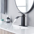 Black Bathroom Vanity Sink Faucet Waterfall Spout Lavatory Mixer Tap With Cover