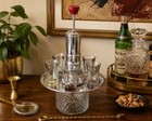 Vintage Chrome Liquor Pump Dispenser Decanter Set 5 Cordial Shot Glasses Barware