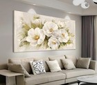  Abstract Flowers Canvas Wall 40l  X 20w  Elegant Beige Floral Wrapped Canvas