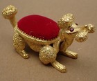 Vintage Florenza 3  Gold Poodle Sewing Red Pincushion Nodder Head   Tail W Box
