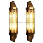 Pair Antique Vintage Art Deco Brass Milk Glass Rod Ship Light Wall Sconces Lamp