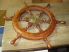 Nautical Wooden Ship Steering Wheel Pirate Decor Wood Brass Fishing Boat