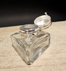 Vintage Antique Style Clear Square Glass Inkwell Ink Pot Bottle