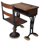 Antique Pine Chandler Boston Adjustable Childs School Desk   Chair Iron Base