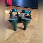 40s Vintage Green Leather Platform Peep-toe Slingback Pumps