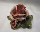 Capodimonte Ceramic Red Pink Rose Flower Single Candle Holder Made In Italy 