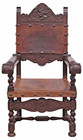 Antique Armchair  Spanish Renaissance Revival  Leather   Walnut   19th C   1800s