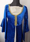 Medieval Renaissance Dress Reenactment Costume Blue Velvety Gold Trim Sz Medium
