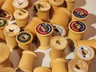 Lot Of 57 Vintage Empty Wooden Sewing Thread Spools     Various Sizes