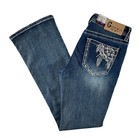 Grace In La Jean Easy Bootcut Mid Rise Native Feather Dreamcatcher Stretch 27 28