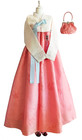 Premium Silk Traditional Korean Hanbok Dress 6pc Set     White   Peach  Tall Fit