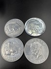 Lot Of 4 Used Large 3 Inch Novelty Pewter Coin coaster paperweight Kennedy Ike  