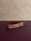 Logo Print Faux Leather Wristlet Key Chain Strap For Women  Multicolor Gold