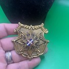 Vintage Antique Victorian Heraldic Family Crown Coat Of Arms Brooch Pin Large