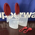 Tupperware Salt N Spice Pepper Container W  Spoon Set 2 Dark Red Flip Cover New