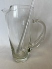 Vtg  Crystal Glass Martini Pitcher With Glass Stirrer  Applied Handle Tapered