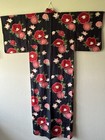 Japanese Women   s Cotton Yukata Kimono Navy Blue Peonies Camellia Flowers