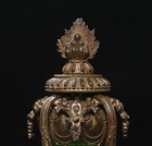 8 6  Collection Old Chinese Dynasty Bronze Ware Gilt Totem Flower Bottle Vase