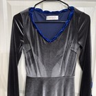 Cosplay Gray Velvet Dress V-neck Blue Trim Maxi Medieval Gown Renaissance Heavy