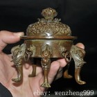 4 4 old China Ancient Dynasty Bronze Fengshui Beast Incense Burner Censer Statue