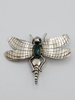Native American Frank Or Fatoya Yazzie Signed Malachite Dragonfly Pin Brooch 2 