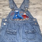 Vintage Sesame Street Elmo   Cookie Monster Denim Overalls 18m 2000s Y2k Toddler