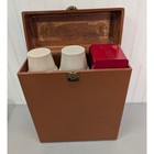 Vintage Thermos Picnic Set 2 Ribbed Aluminum Thermoses Cups Red Box W case 1950s