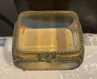 Vintage Jewelry Casket Trinket Box Ormolu Gold Filigree Beveled Glass Vitrine