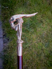Bronze Lady Sculpture Walking Stick Cane Wood Design Handle Rare Woman Marked