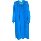 Vanity Fair Nightgown Women Xl Blue Vintage Smocked Long Sleeve Loungewear Dress