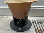 Vintage Le Creuset France Brown Enameled Cast Iron Fondue Pot 1 75 Qt   Stand