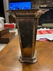 Antique Silverplate Trumpet Vase  Lion Crest Embossed Pattern 7  Tall